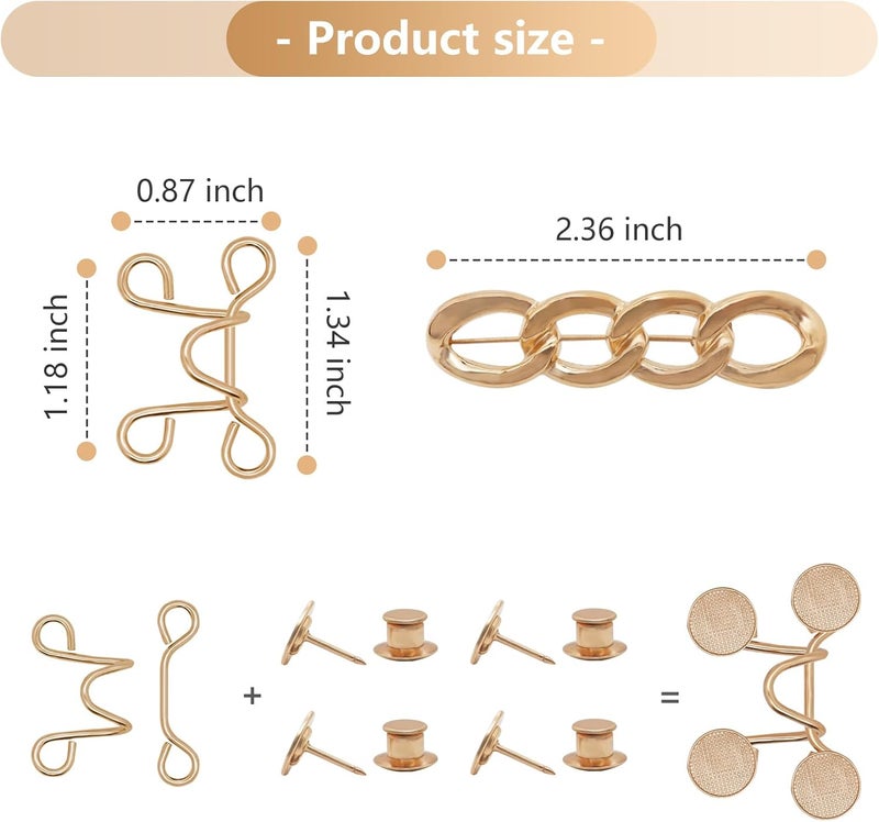 ROPAKED 6 Set Pant Waist Tightener Buttons Pins for Loose Jeans Reusable Waist Cincher Clip Metal Brooch for Clothing Dresses Skirts No Sewing Decoration Accessories（Gold - Image 5